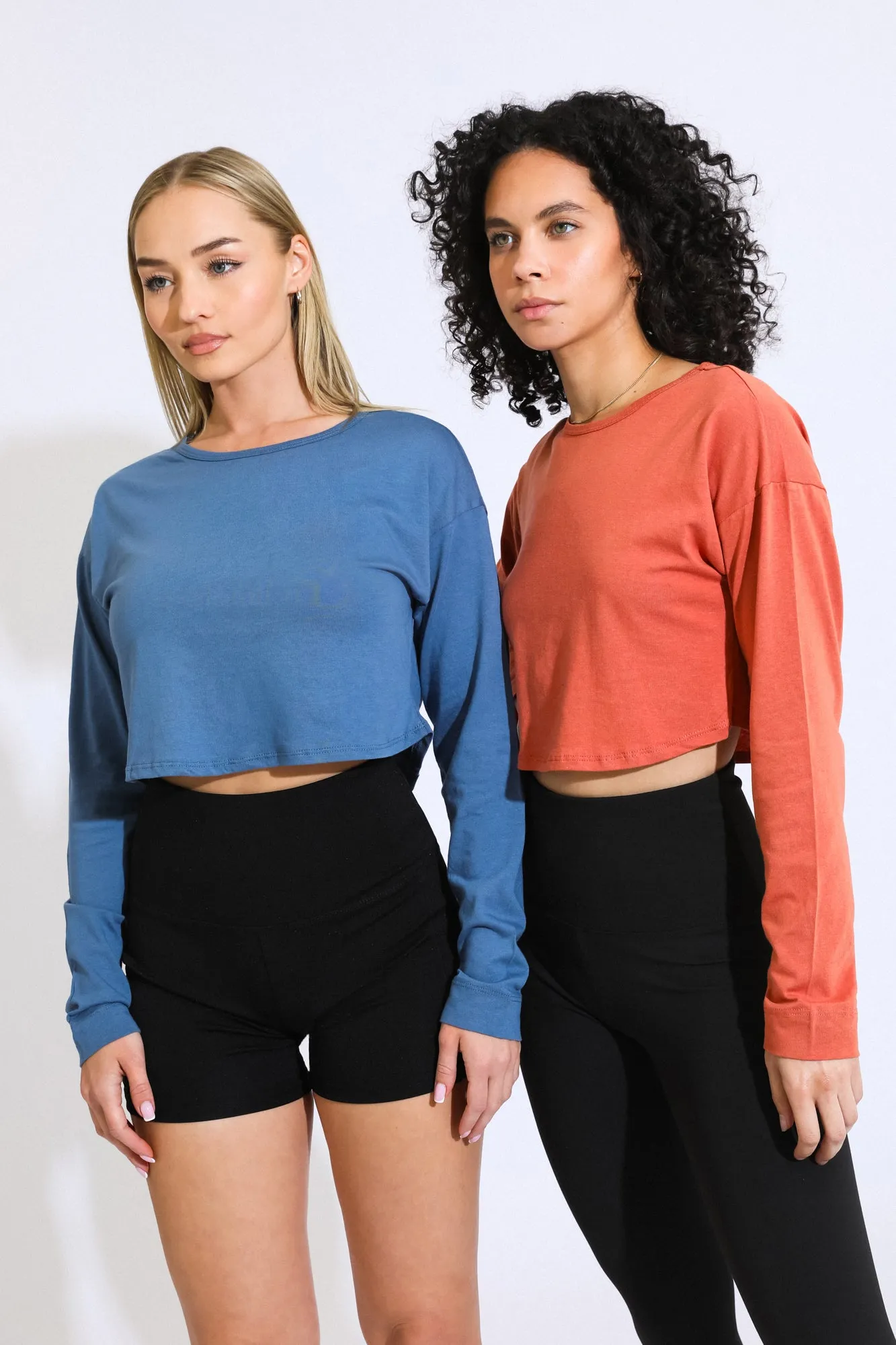 Essential Cropped Long Sleeve Tee - Blue