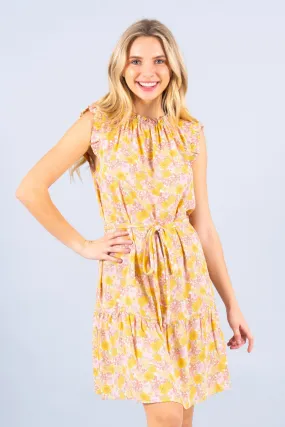 Floral Print Sleeveless Dress with Tie
