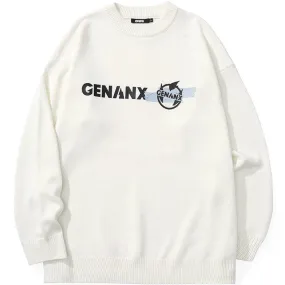 Funny Print Plain Knitted Drop-Shoulder Sleeve Sweater