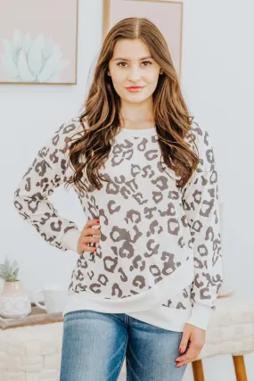 Good Work Pays Off Cheetah Front Wrap Long Sleeve Top in Off White