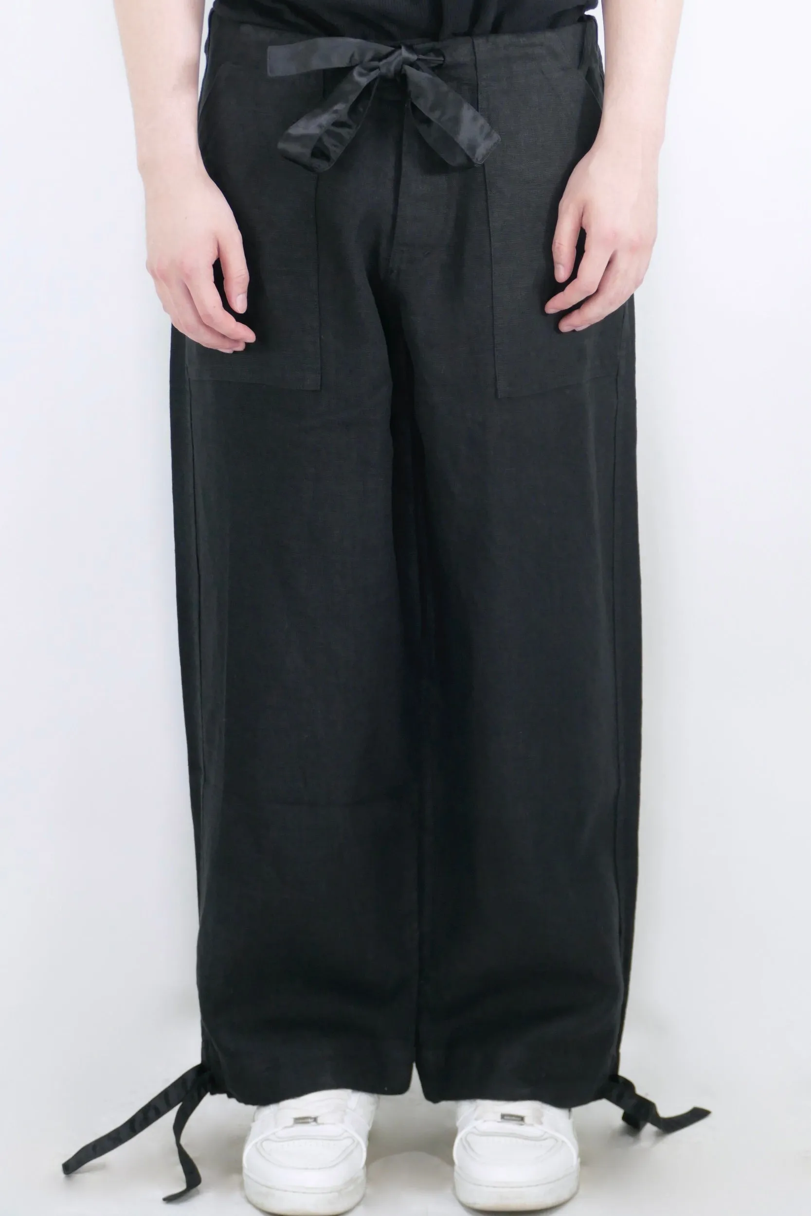 Greg Lauren Linen Wide Leg Pants - Black