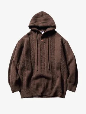 Half Button Ribbed Trim Knitted Sweater