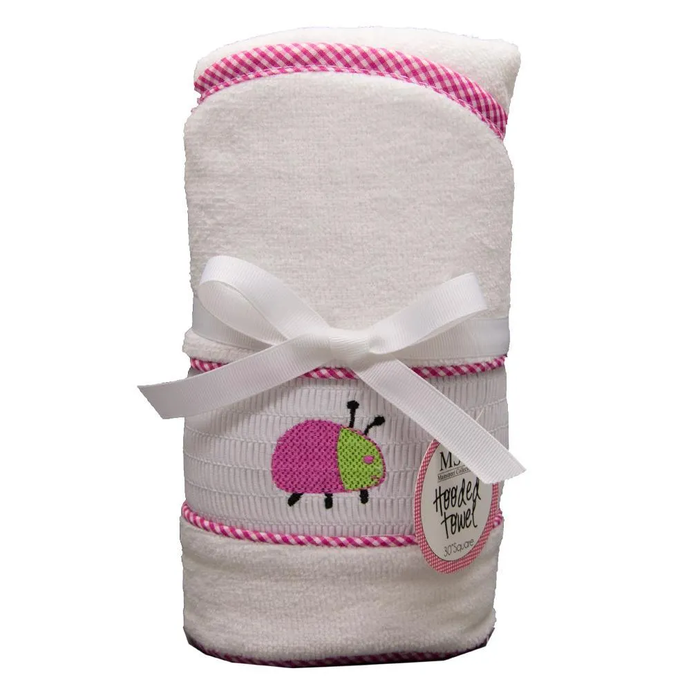 Hot Pink Ladybug Smocked Hooded Towel