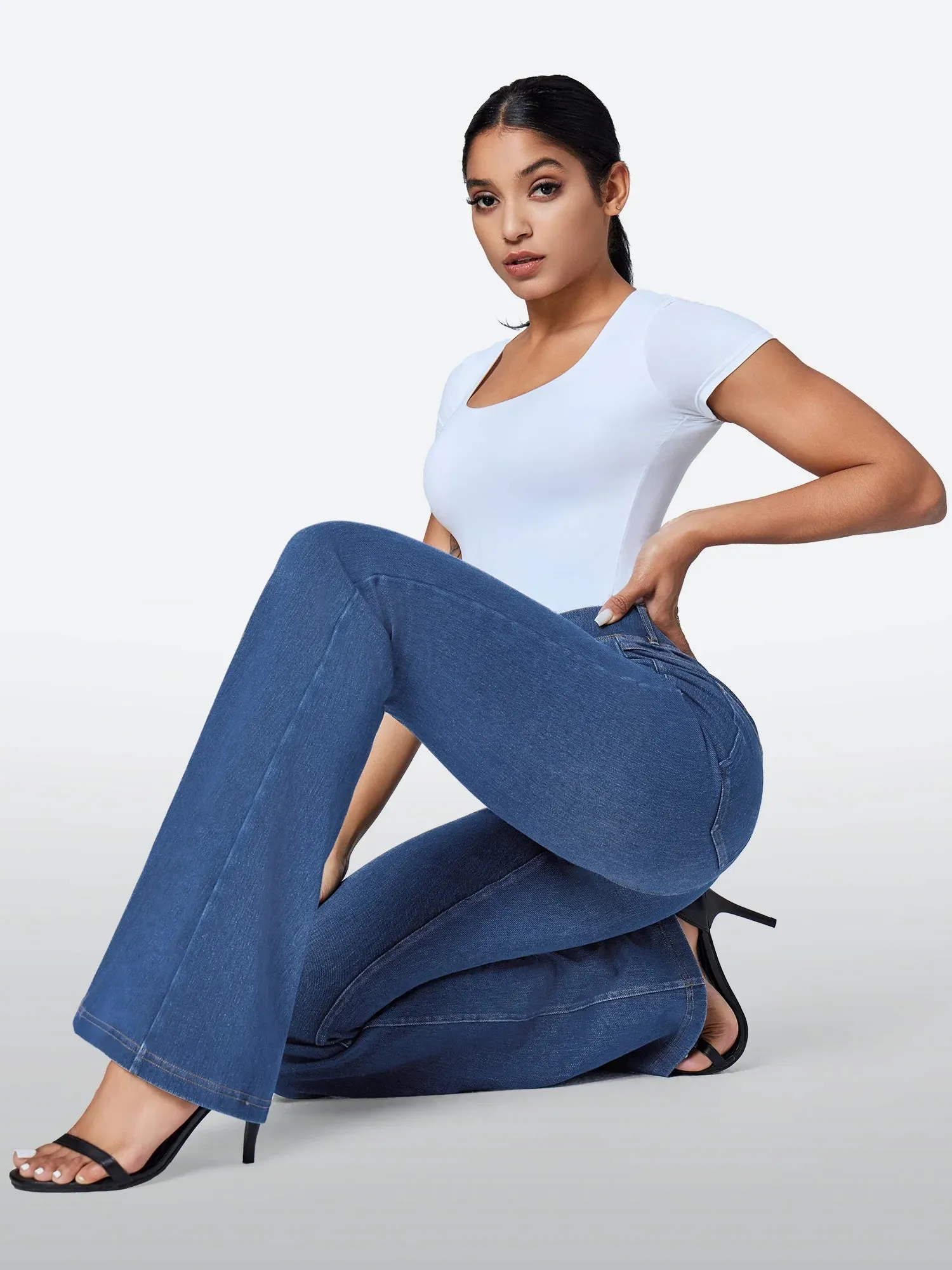 IUGA FlexDenim™ High Waisted Stretchy Pull On Flare Jeans