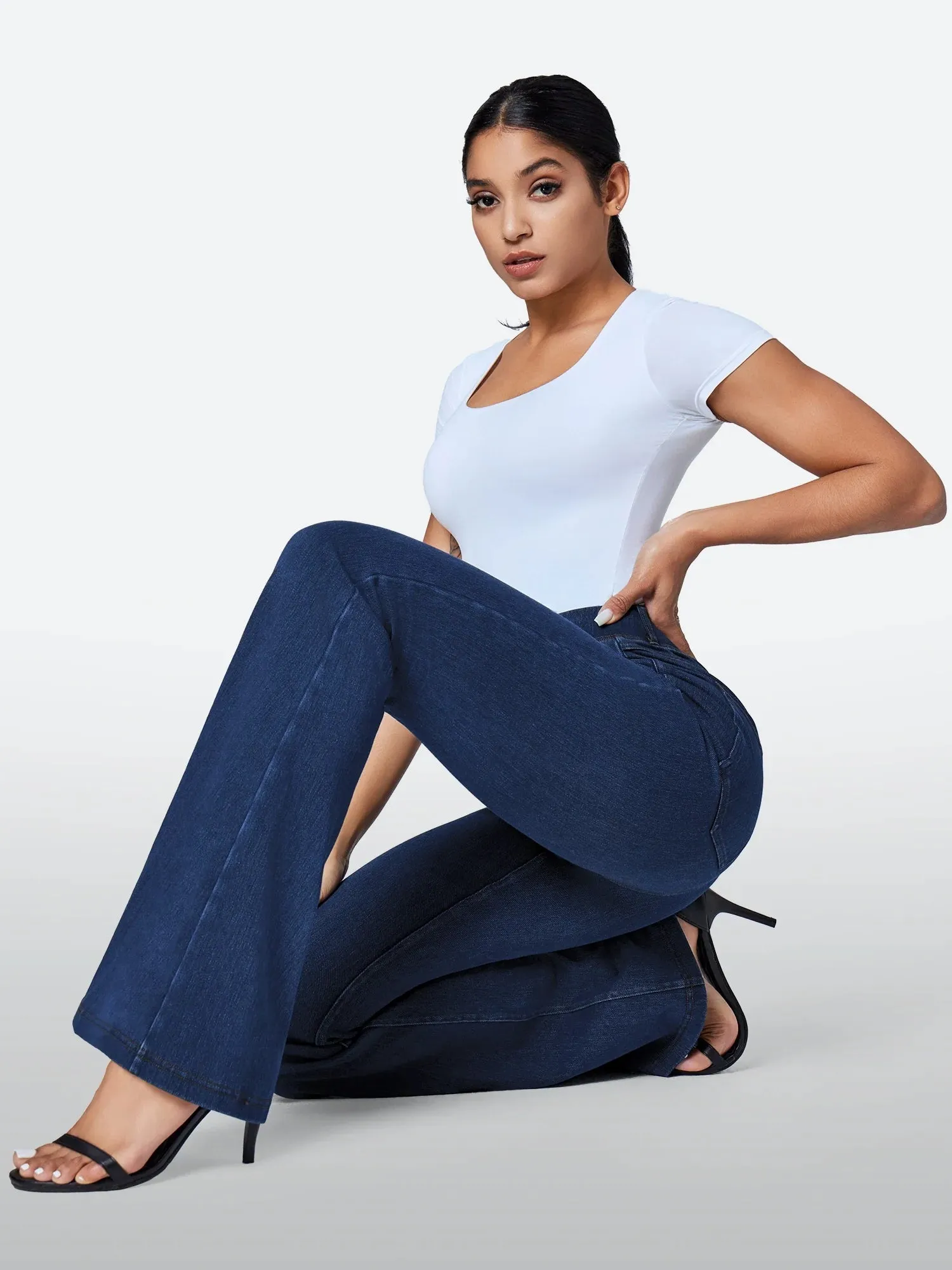 IUGA FlexDenim™ High Waisted Stretchy Pull On Flare Jeans