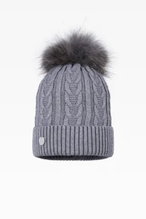 Jamie Cable Pom Pom Hat with Fleece Band - Real Fur