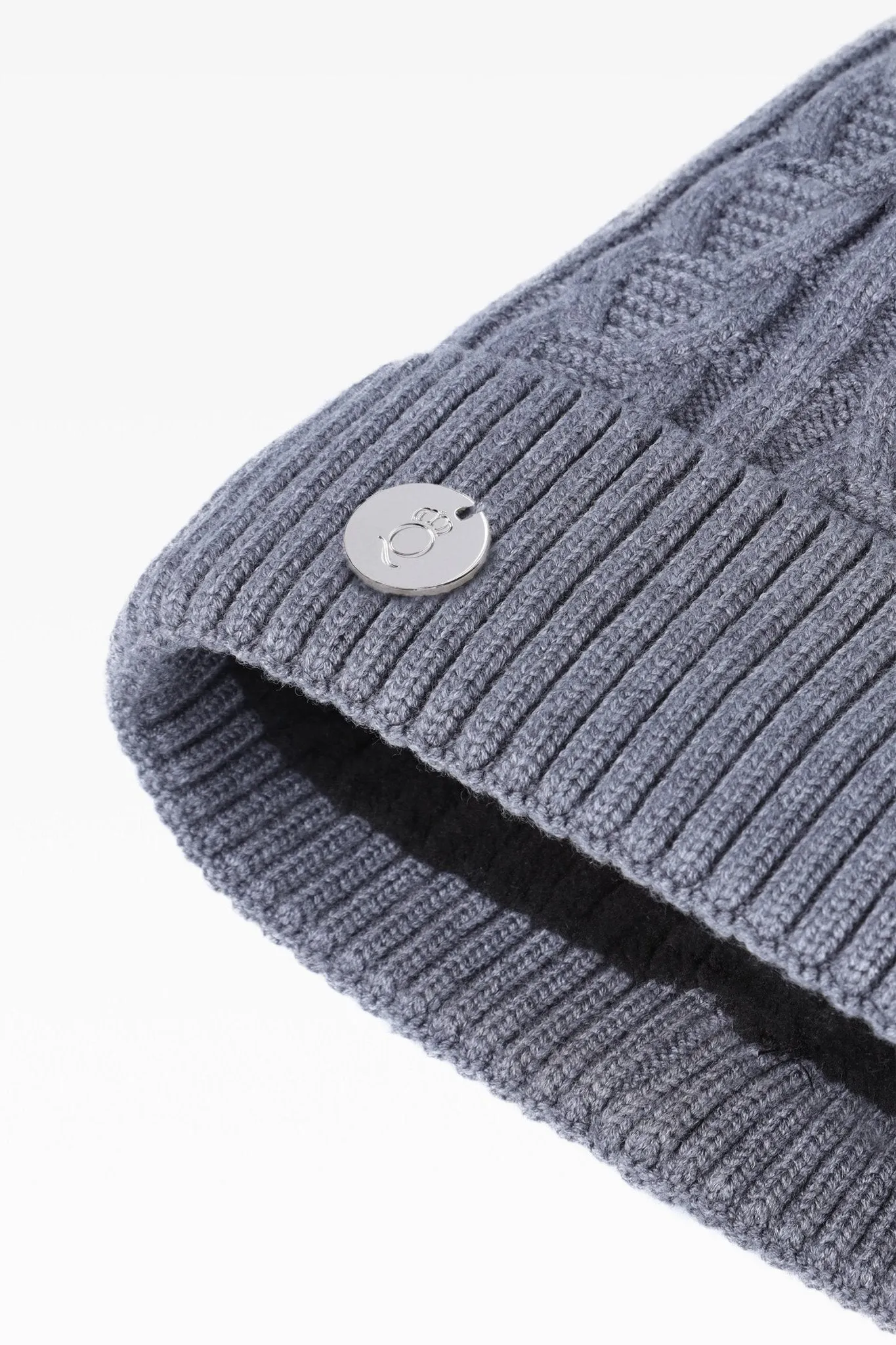 Jamie Cable Pom Pom Hat with Fleece Band - Real Fur