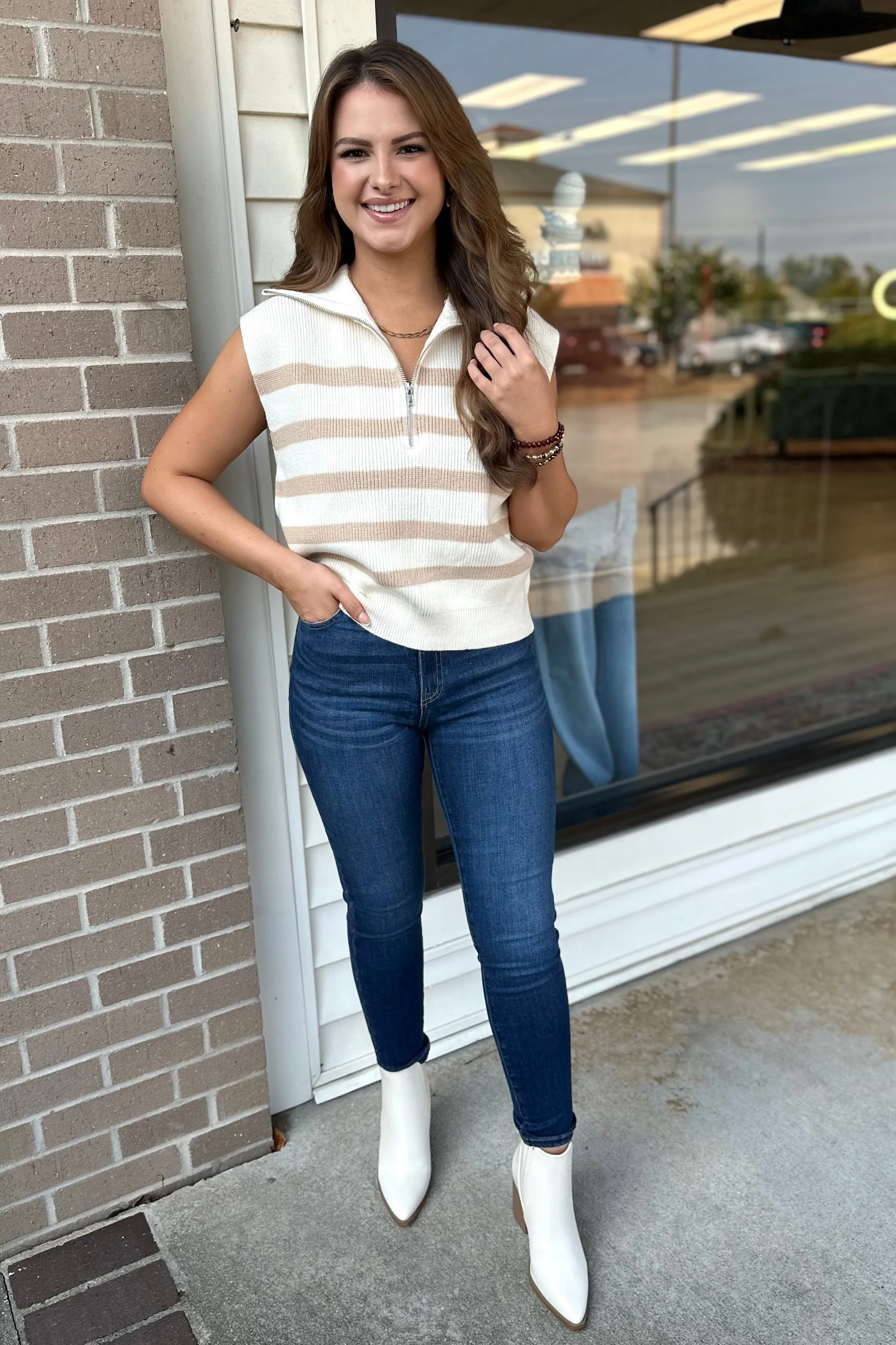 KAILA Striped Half Zip Sweater