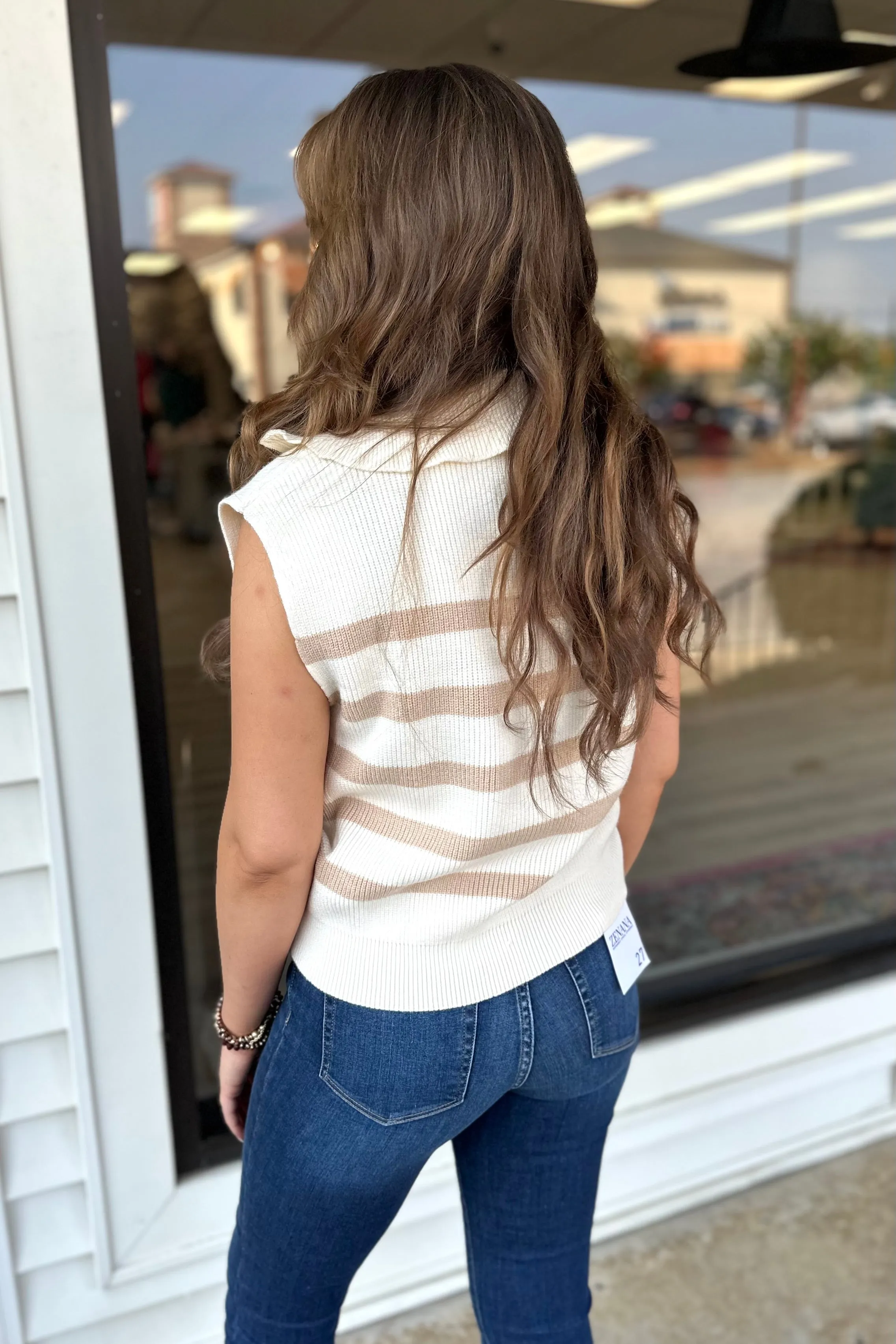 KAILA Striped Half Zip Sweater