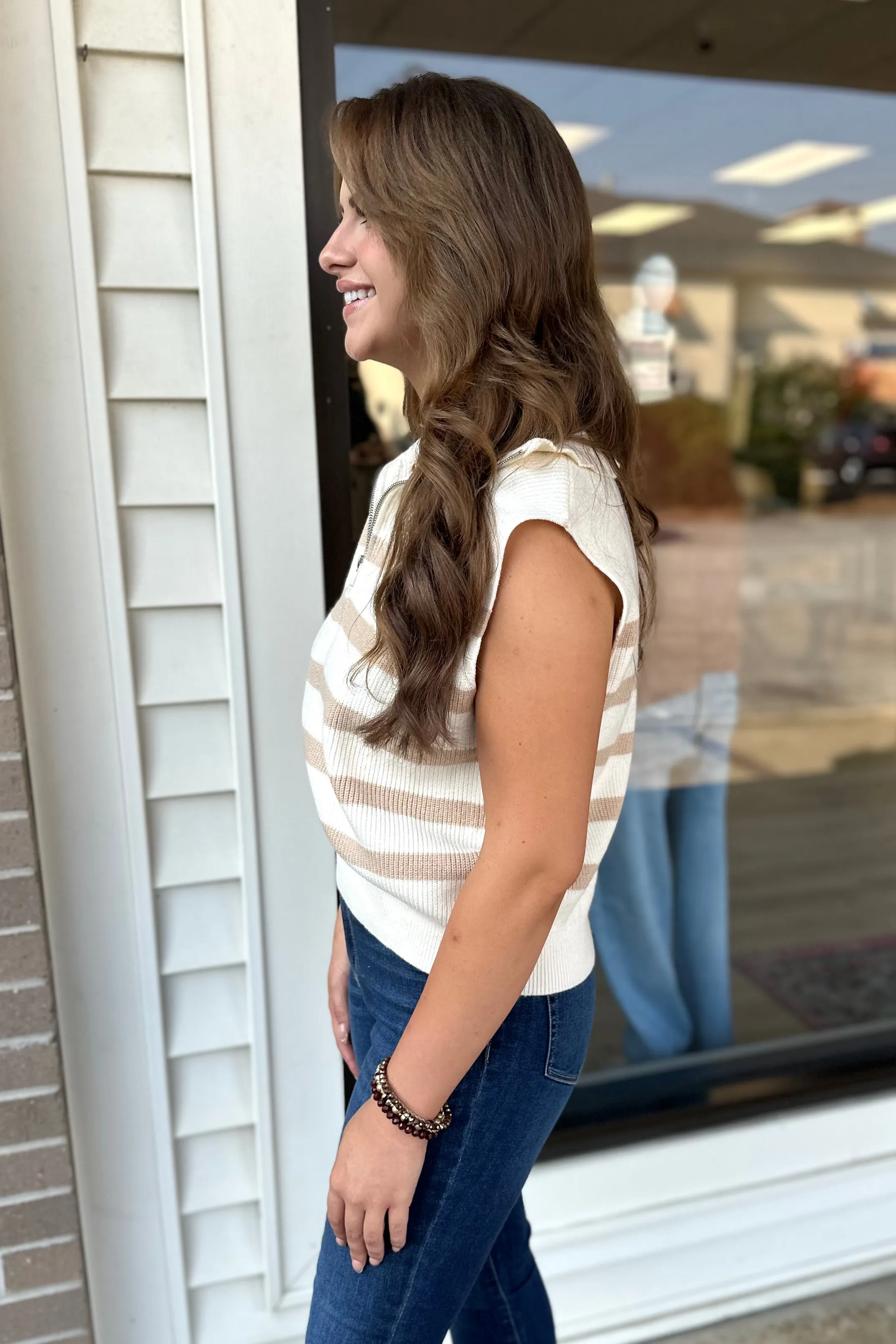 KAILA Striped Half Zip Sweater