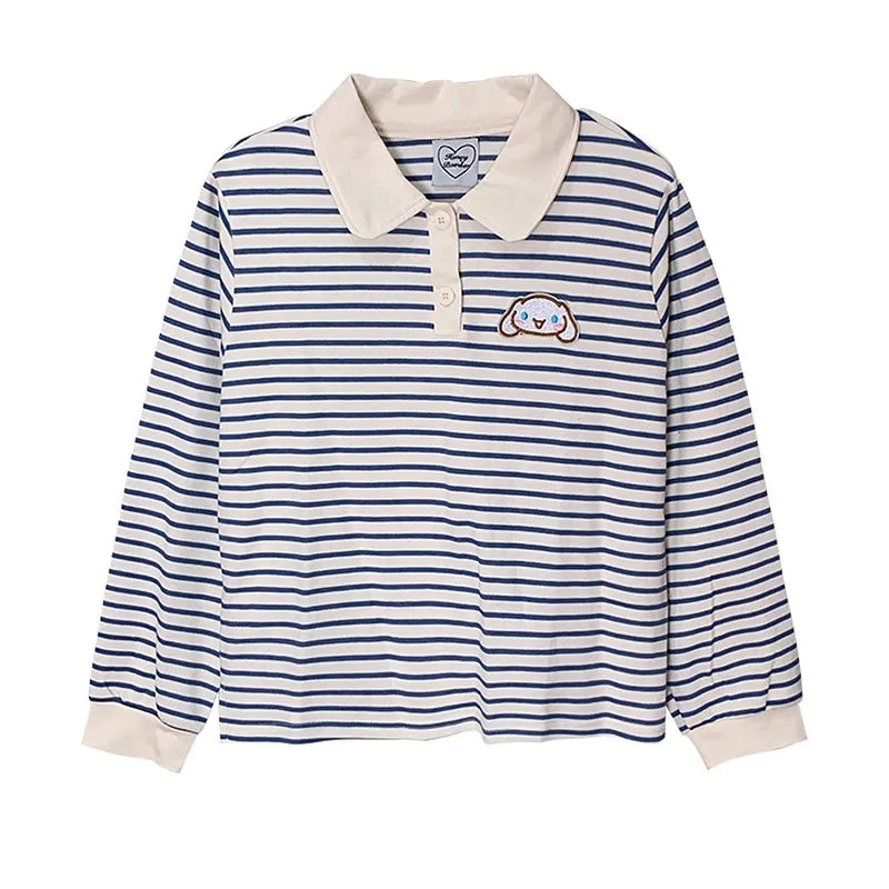 Kawaii Girls Sweet Cinnamoroll Striped Polo Shirt