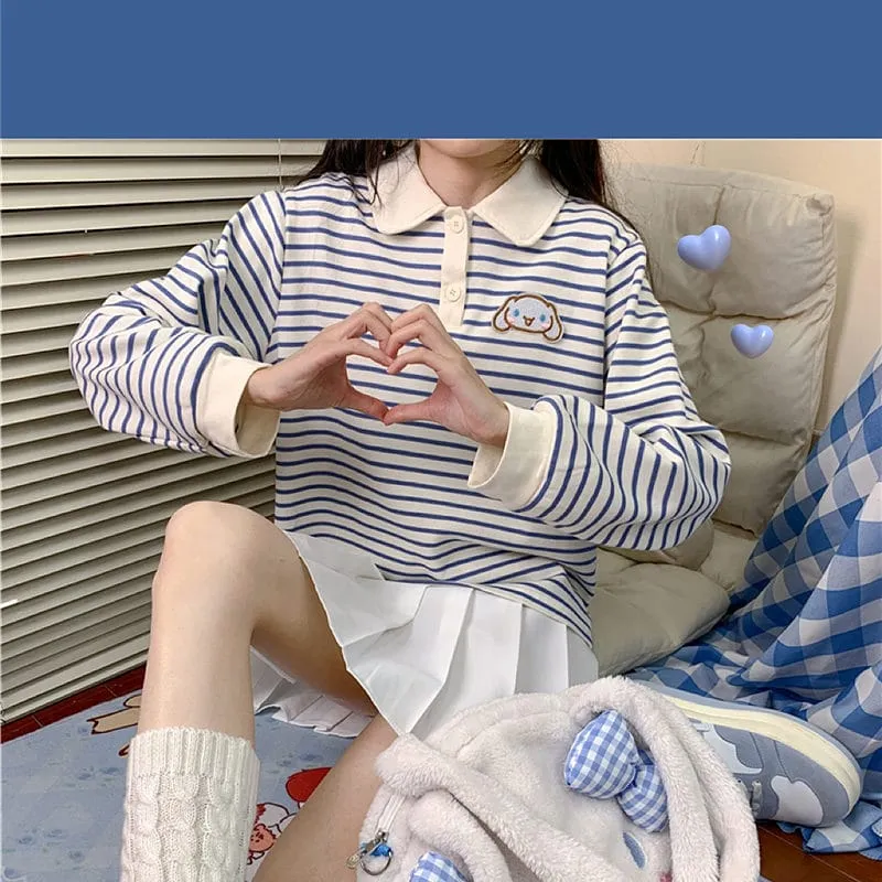 Kawaii Girls Sweet Cinnamoroll Striped Polo Shirt