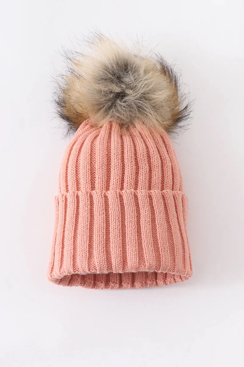 Knit Pom Pom Beanie Kids/Adults | Coral Pink