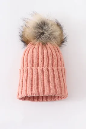 Knit Pom Pom Beanie Kids/Adults | Coral Pink