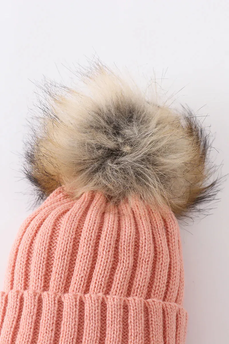 Knit Pom Pom Beanie Kids/Adults | Coral Pink