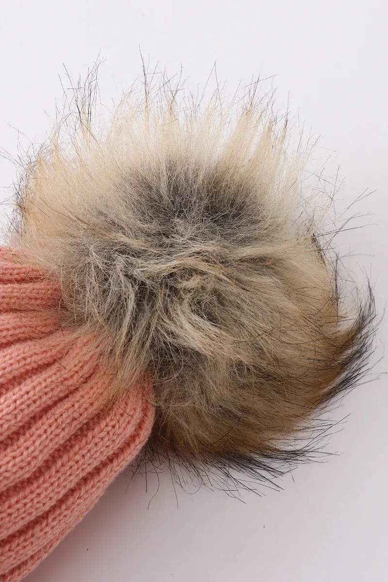 Knit Pom Pom Beanie Kids/Adults | Coral Pink