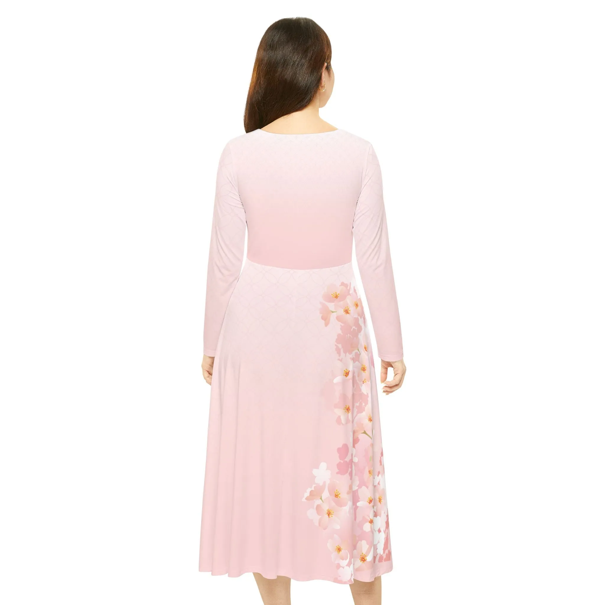Langärmliges Tanzkleid mit Kirschblütenmotiv für Damen – elegante und bequeme Abendgarderobe