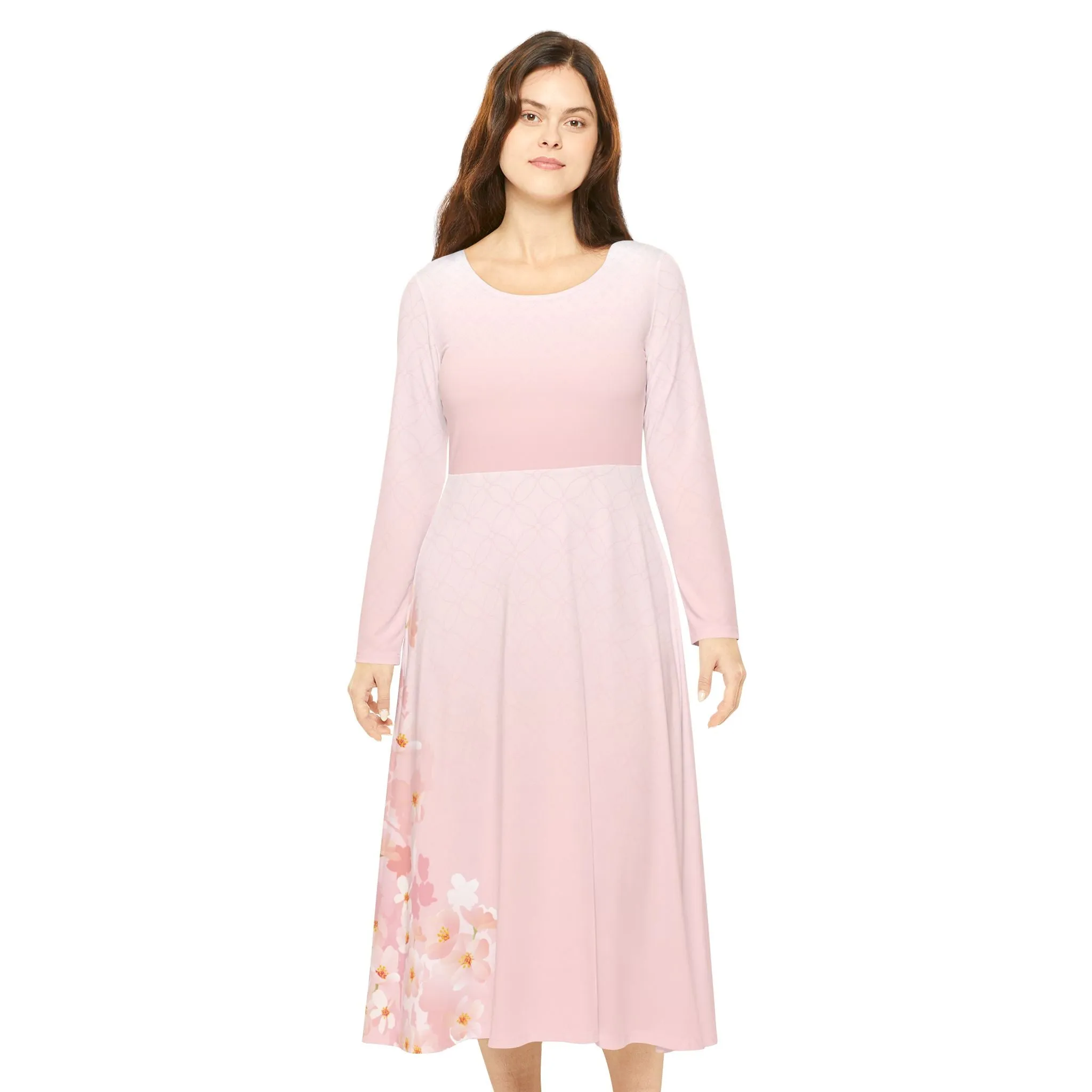 Langärmliges Tanzkleid mit Kirschblütenmotiv für Damen – elegante und bequeme Abendgarderobe