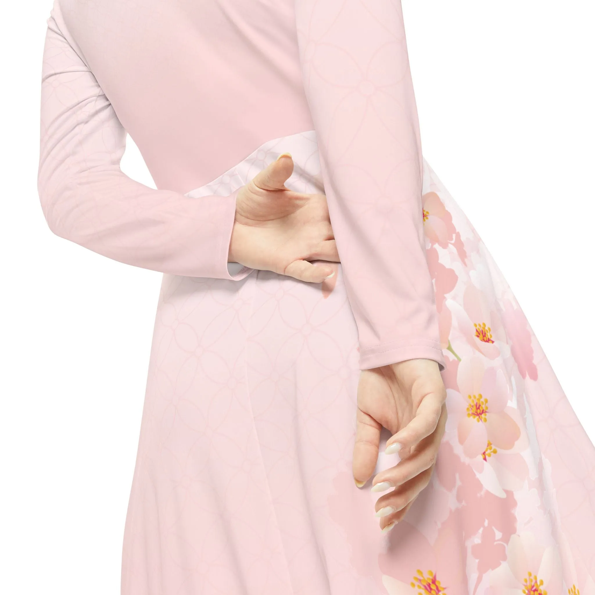 Langärmliges Tanzkleid mit Kirschblütenmotiv für Damen – elegante und bequeme Abendgarderobe