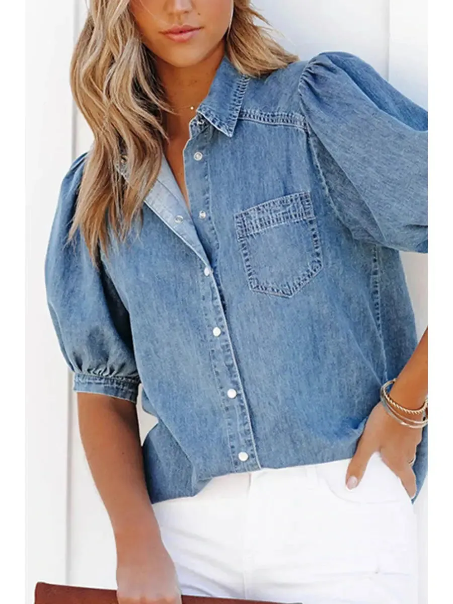 Lily Clothing Women Lapel Juliette Sleeve Button Down Shirt