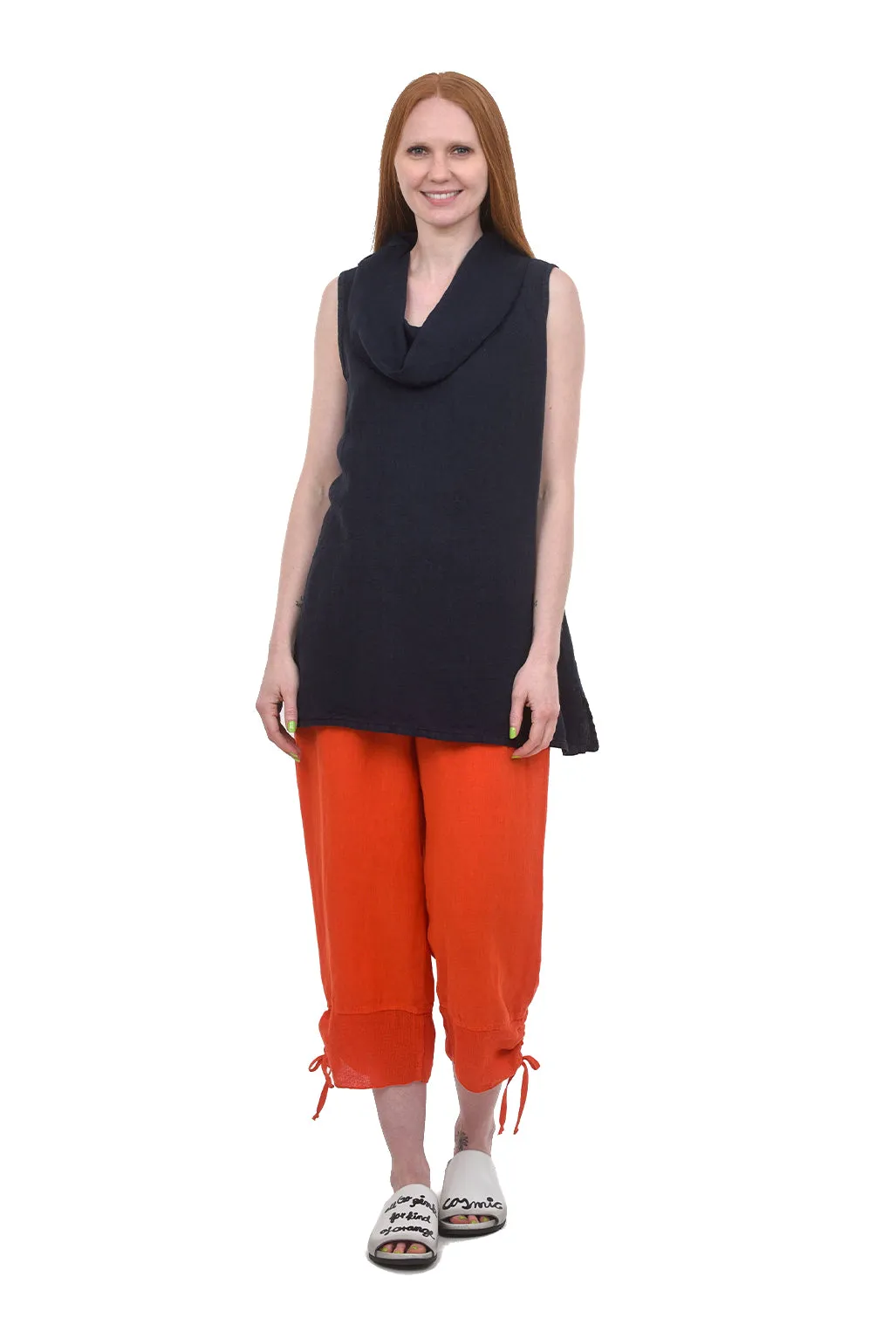 Linen Cowl Neck Tank, Ink