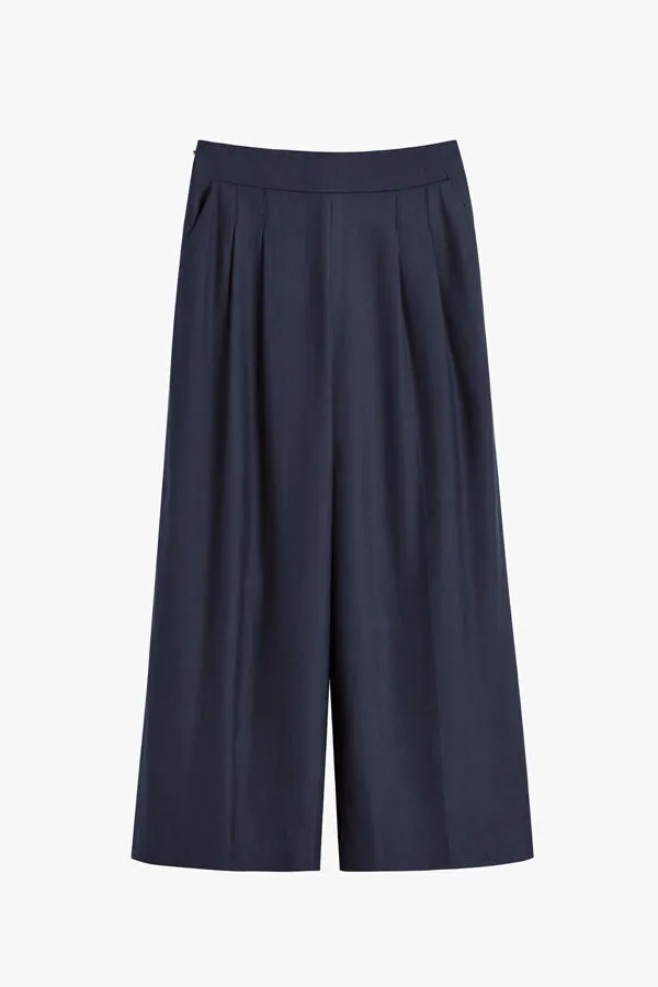 Linen Wide-Leg Cropped Pant