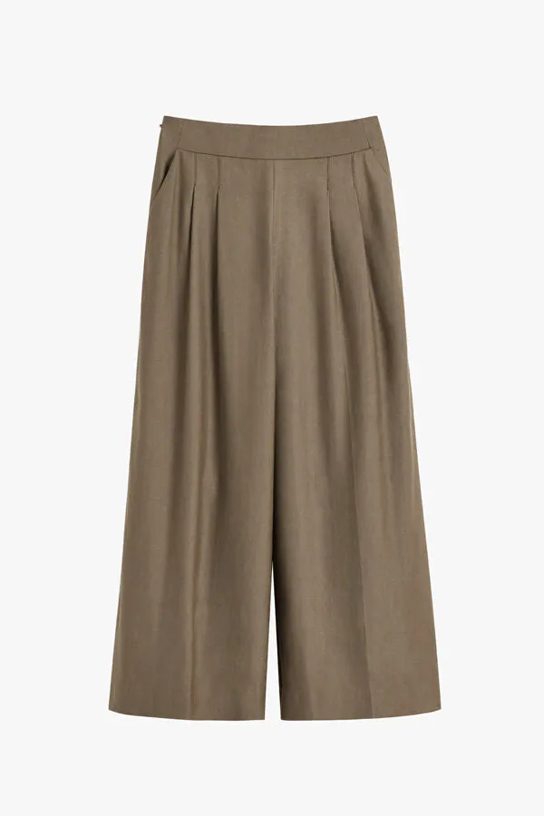 Linen Wide-Leg Cropped Pant
