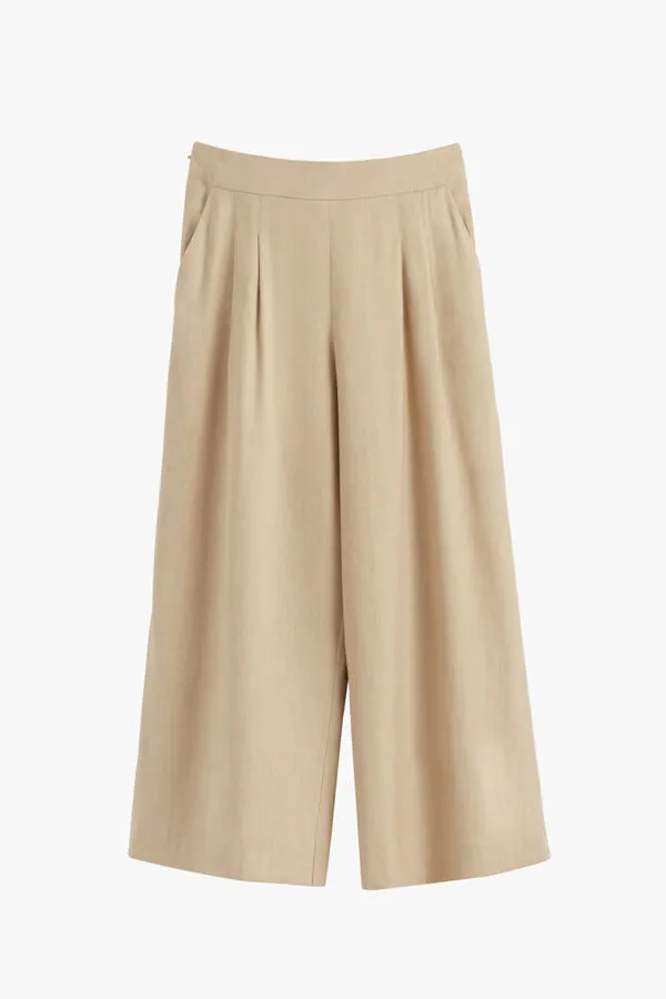 Linen Wide-Leg Cropped Pant