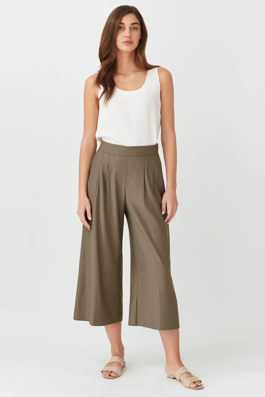 Linen Wide-Leg Cropped Pant