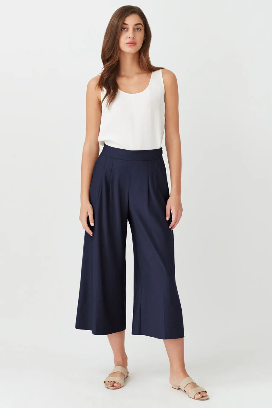 Linen Wide-Leg Cropped Pant