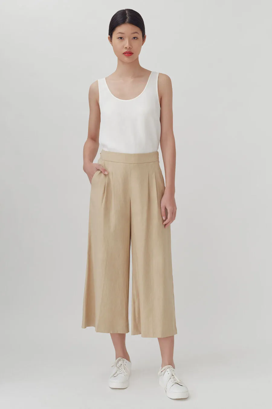 Linen Wide-Leg Cropped Pant