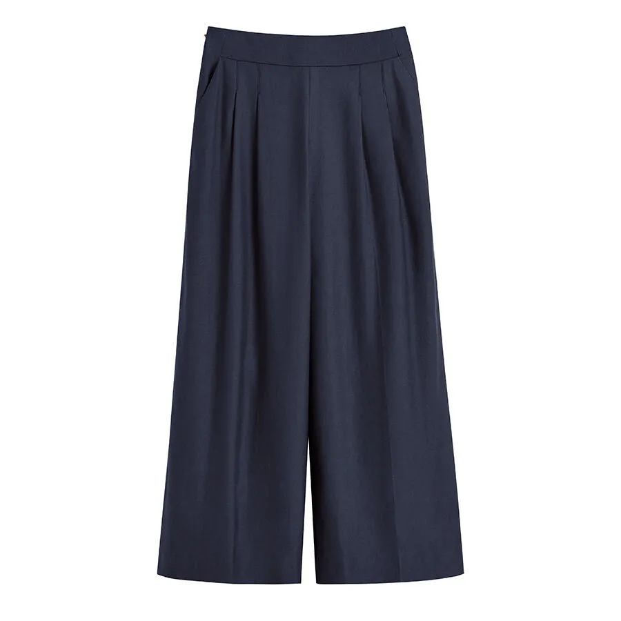 Linen Wide-Leg Cropped Pant