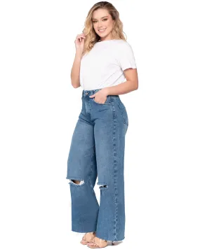 Lowla High Rise Wide Leg Distressed Denim Jeans Full Length