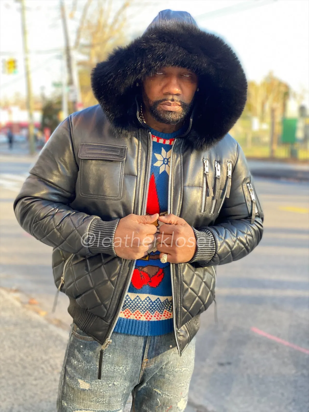 Men's Roddy Bomber Jacket With Black Fox Hood