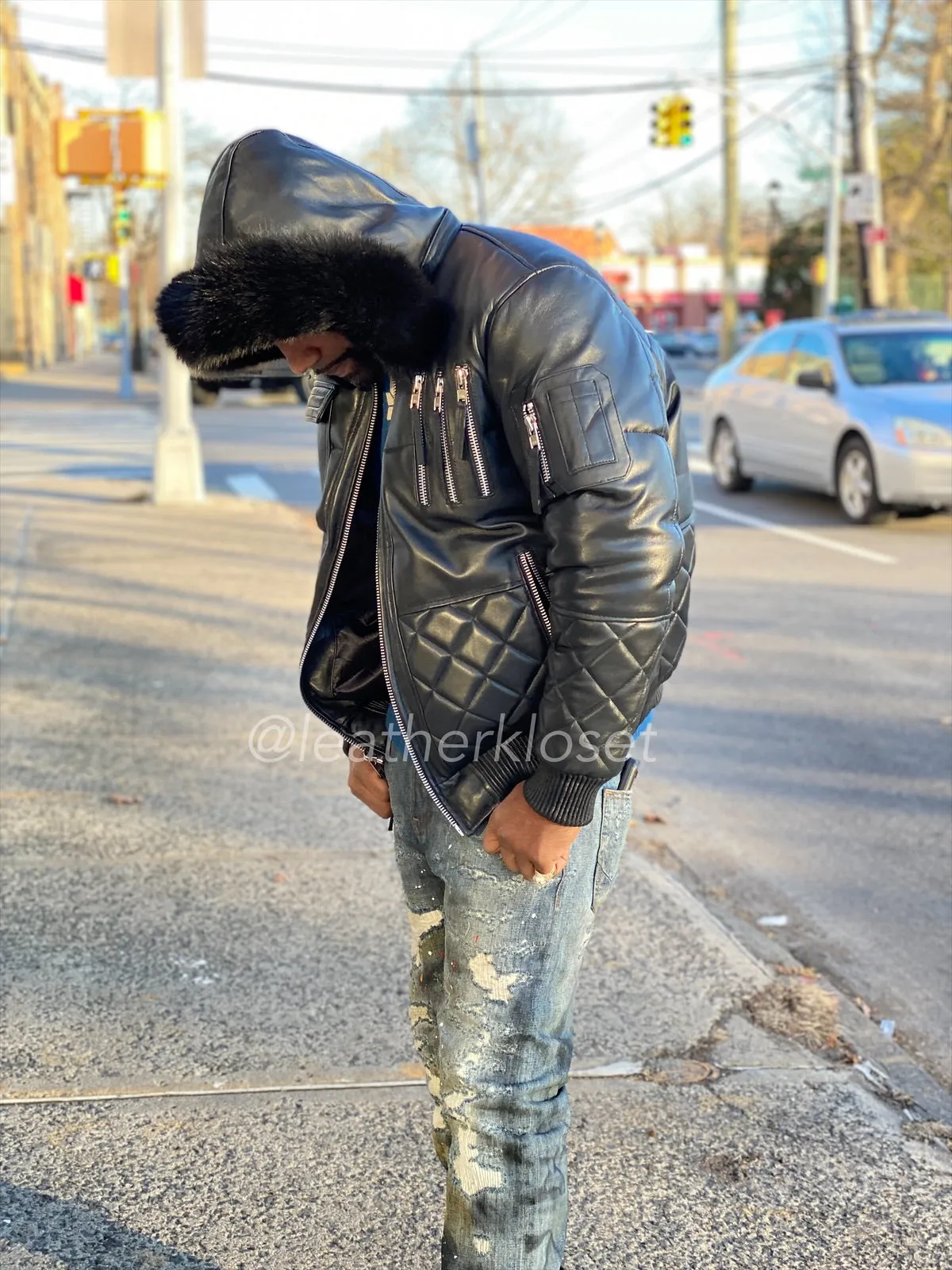 Men's Roddy Bomber Jacket With Black Fox Hood