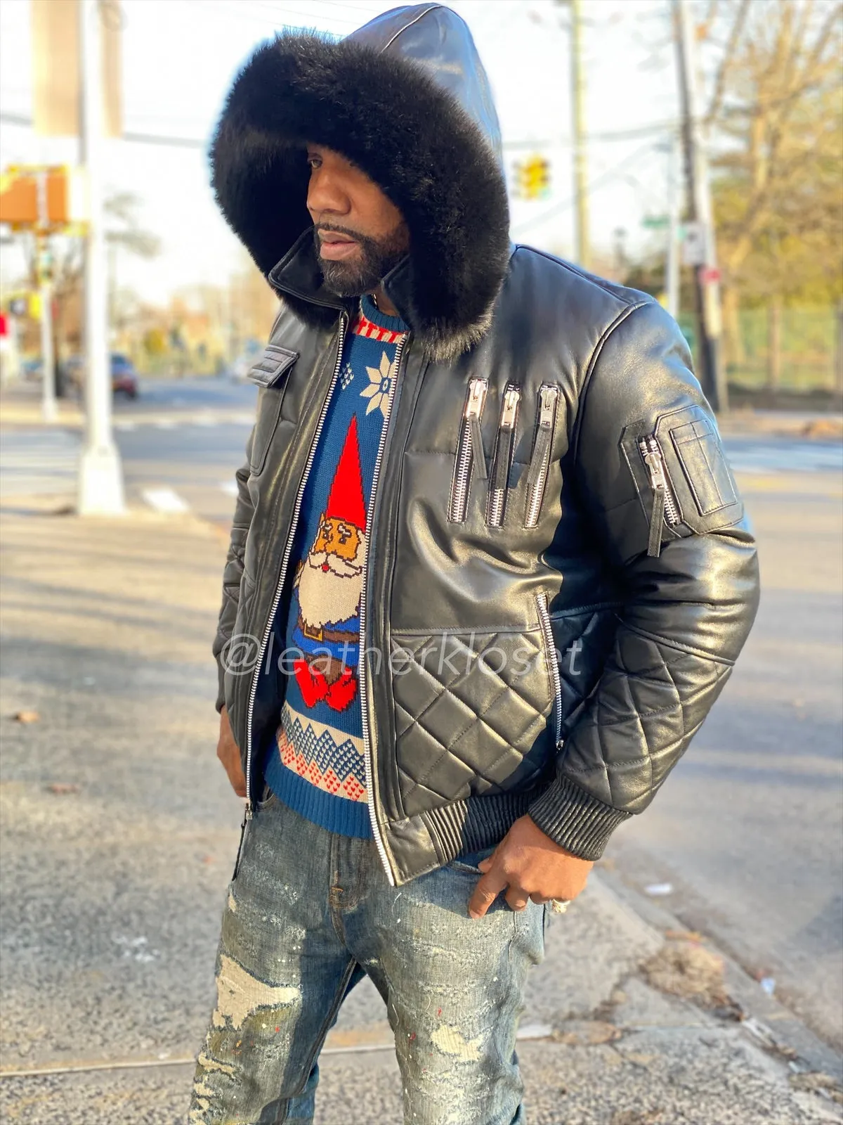 Men's Roddy Bomber Jacket With Black Fox Hood