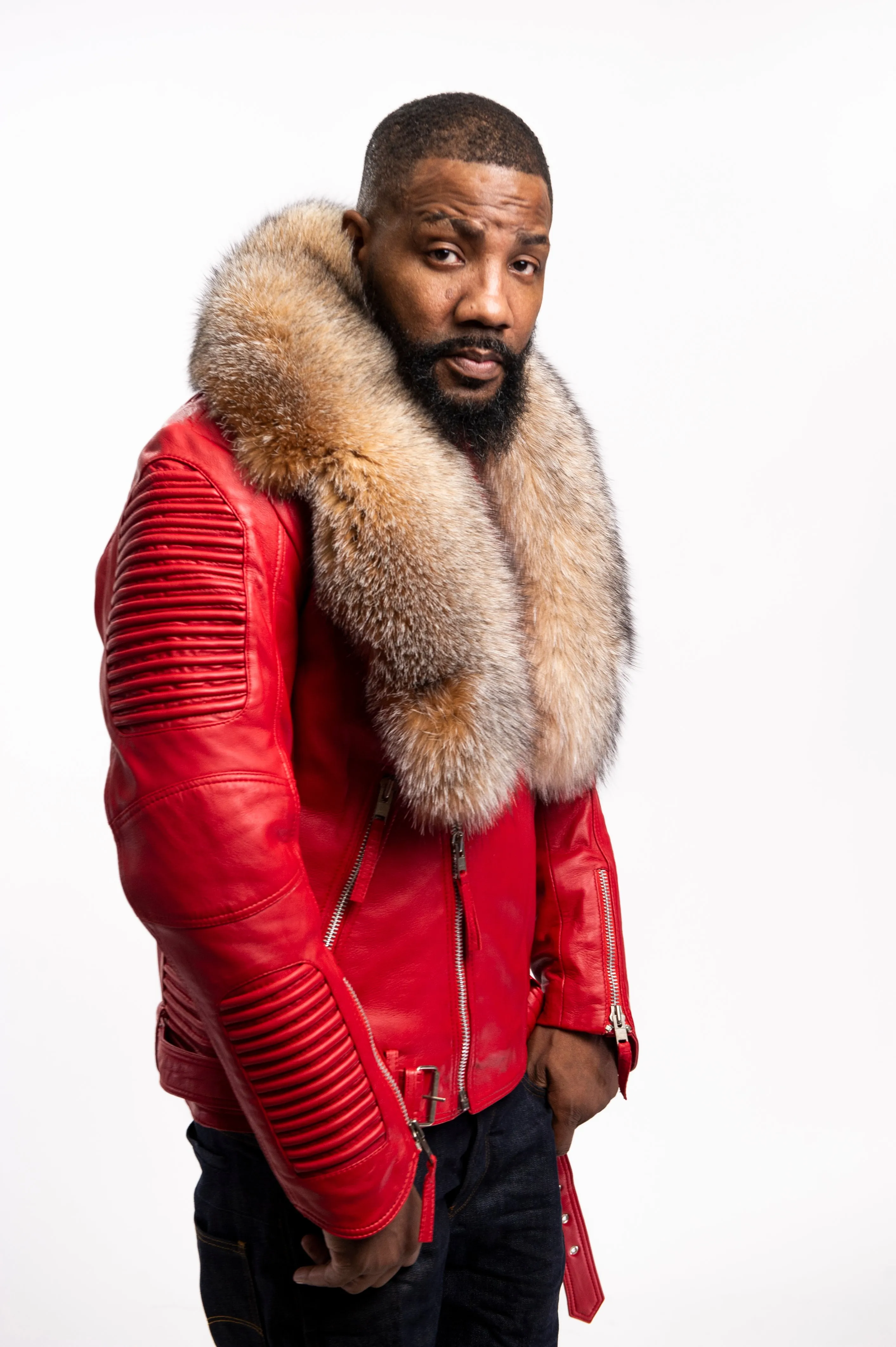 Men's Trey Biker Full Fox Fur Collar [Crystal Fox]