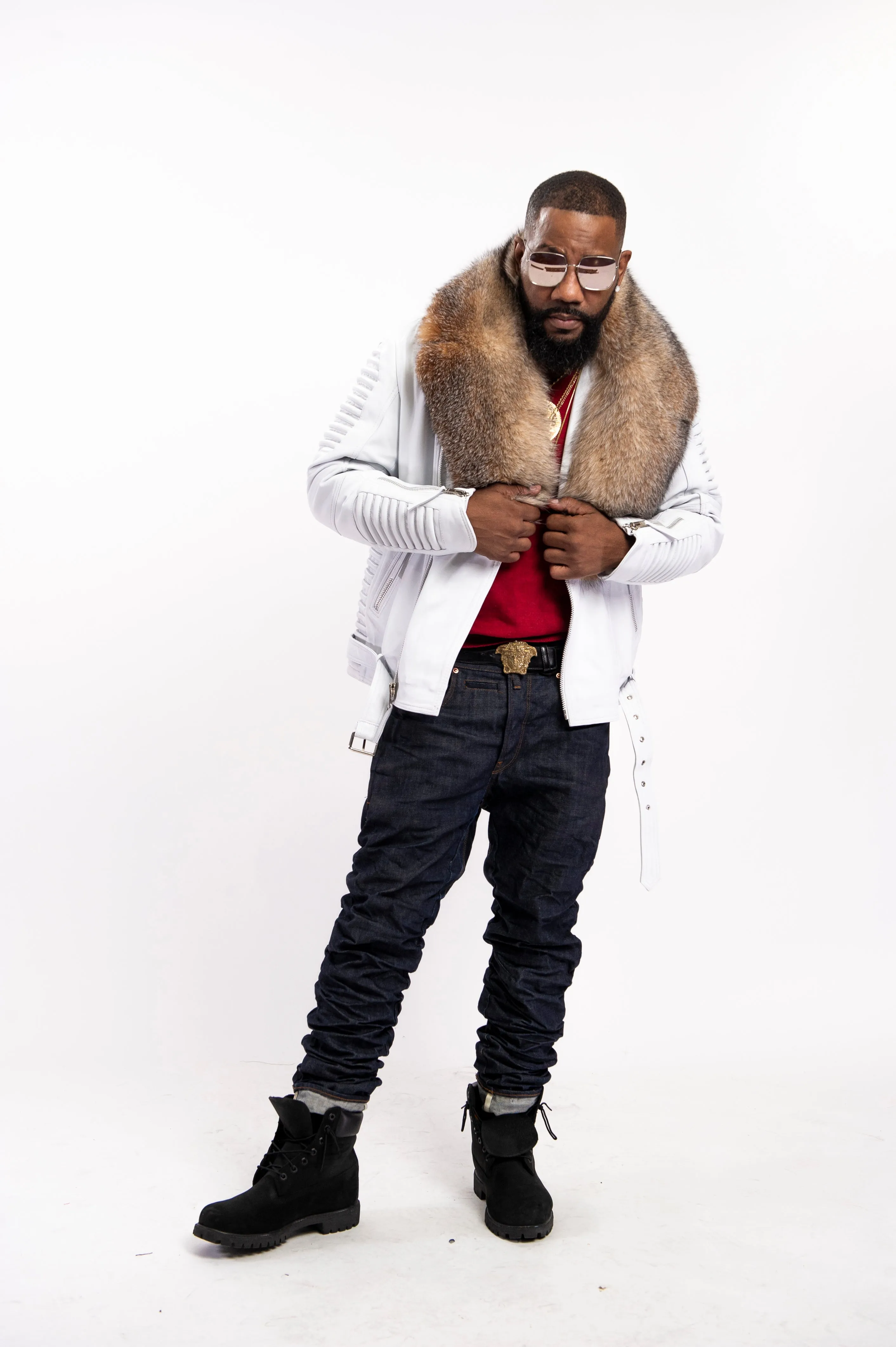 Men's Trey Biker Full Fox Fur Collar [Crystal]