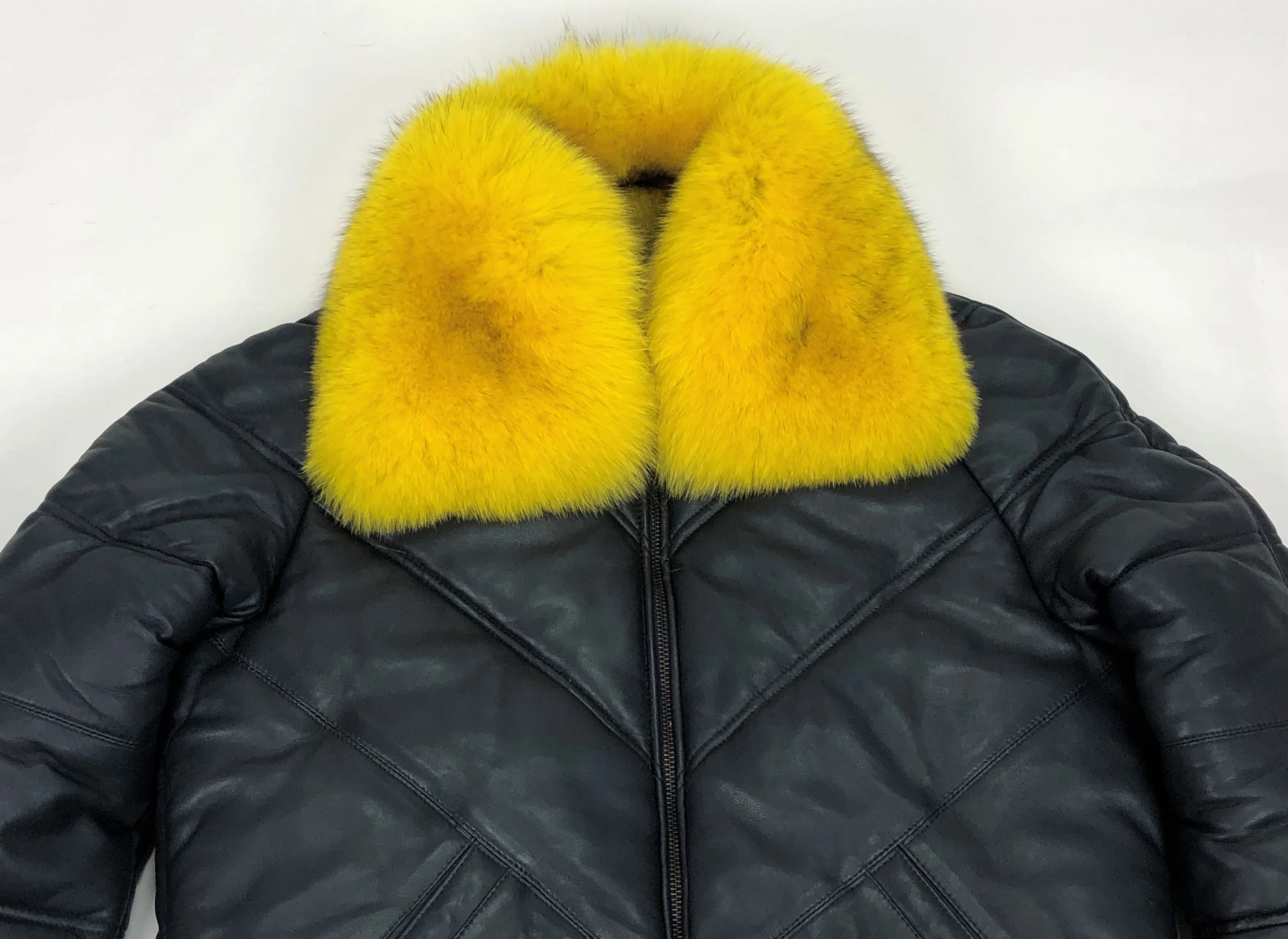 Men's V-Bomber Navy Premium Yellow Fox Collar