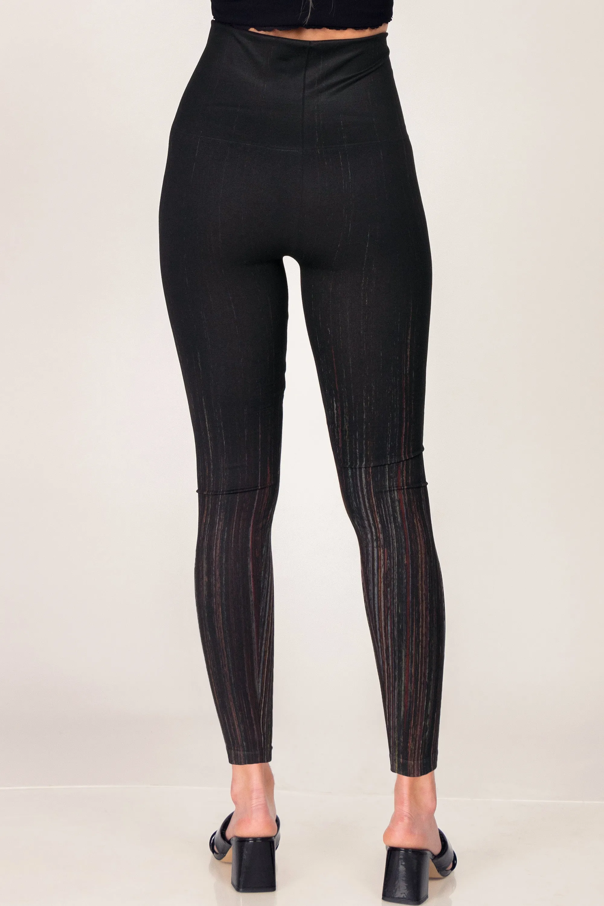 Multicolored Cuff Streaks on Black Printed Leggings