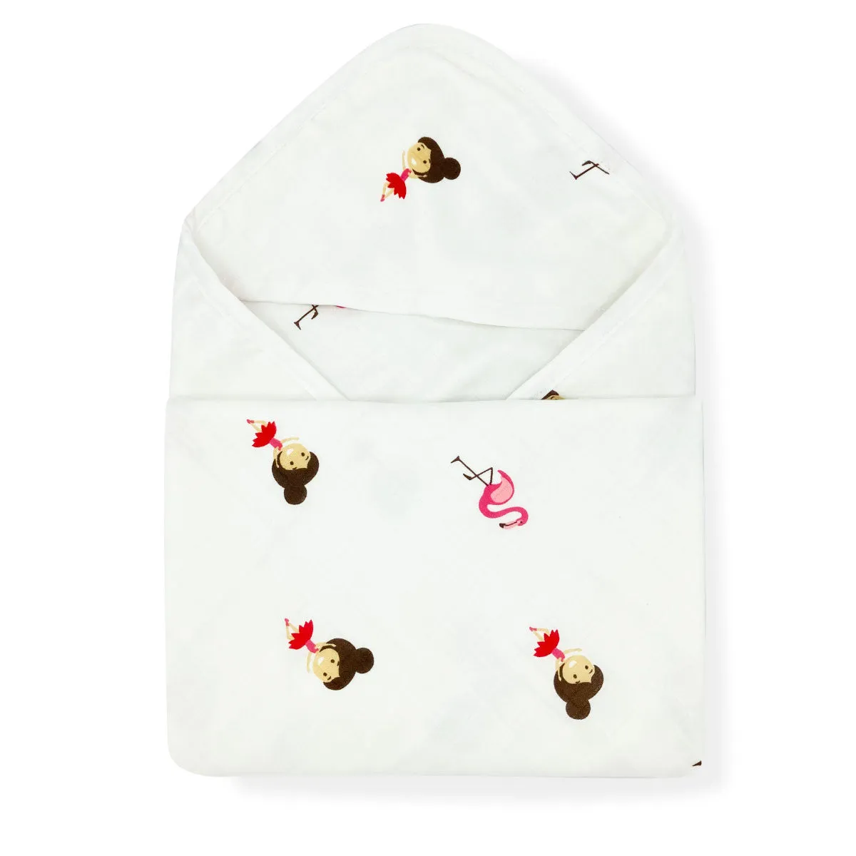 Muslin Hooded Towel for Baby- 6 Layer 100% Organic Cotton Flamingo