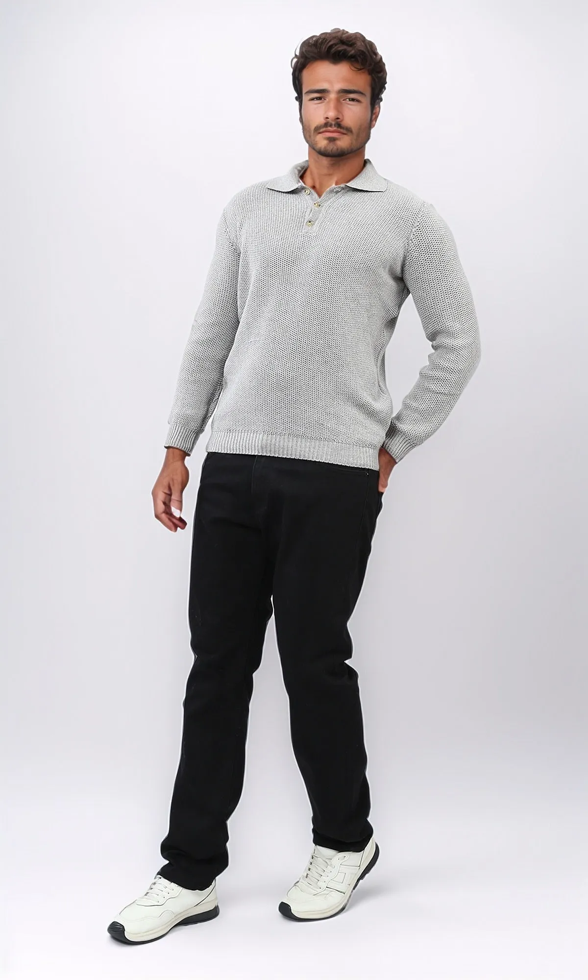 o201233 - Regular Fit Basic Pullover With Long sleeves - Light Grey