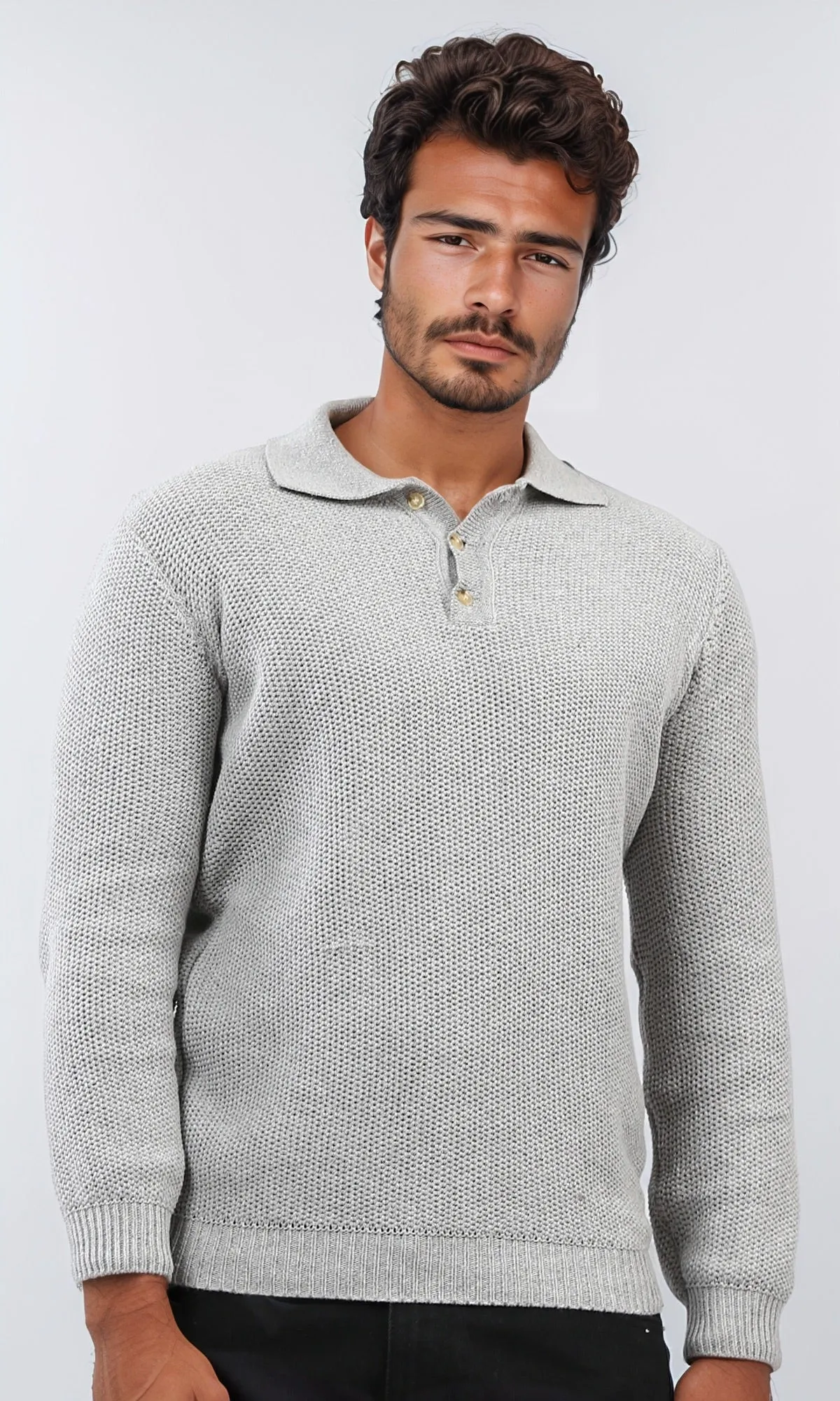 o201233 - Regular Fit Basic Pullover With Long sleeves - Light Grey