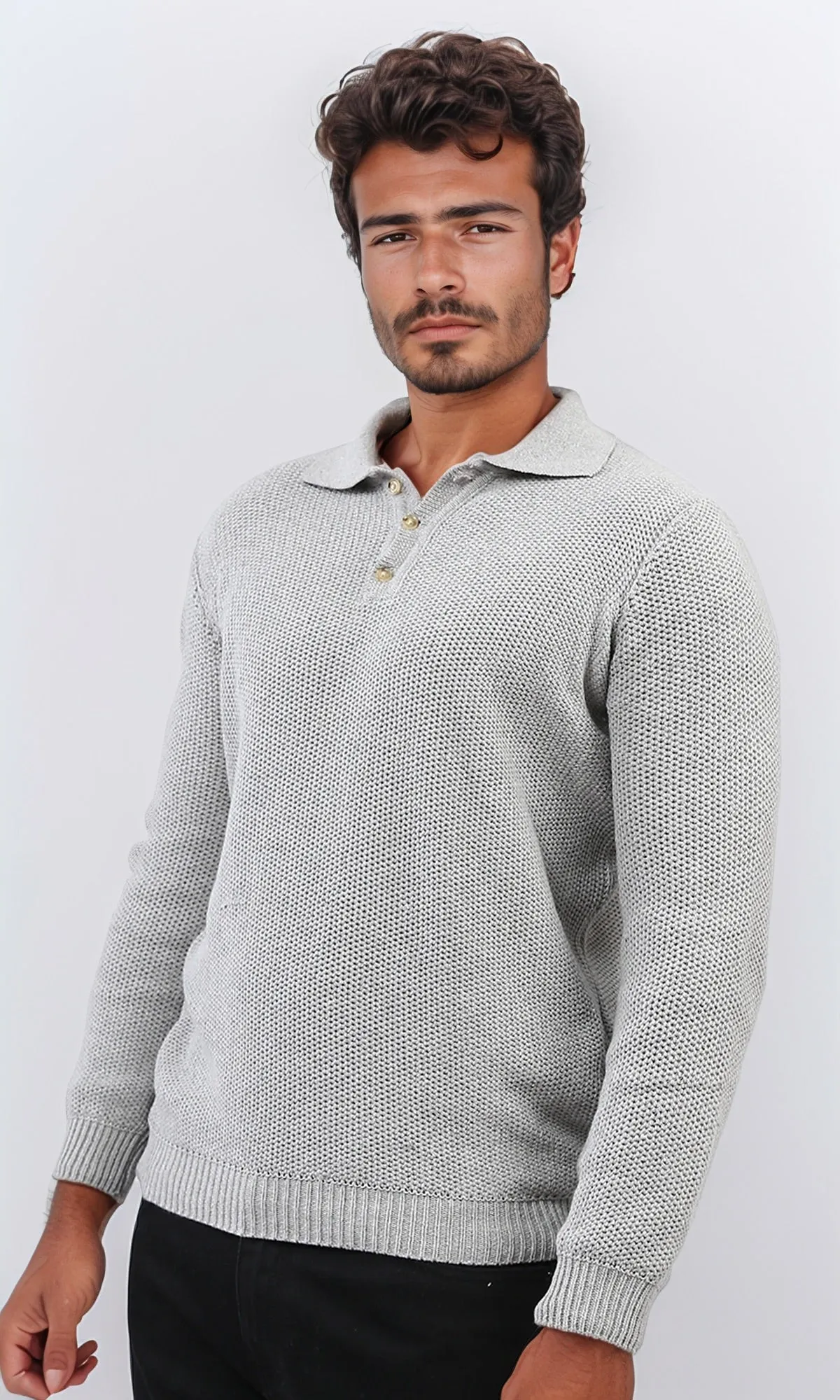 o201233 - Regular Fit Basic Pullover With Long sleeves - Light Grey