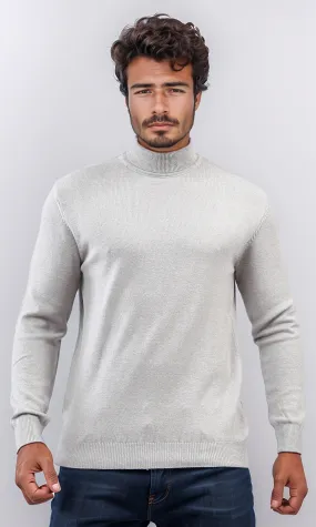 o201264 - High Neck Long Sleeved Basic Pullover - Heather Grey