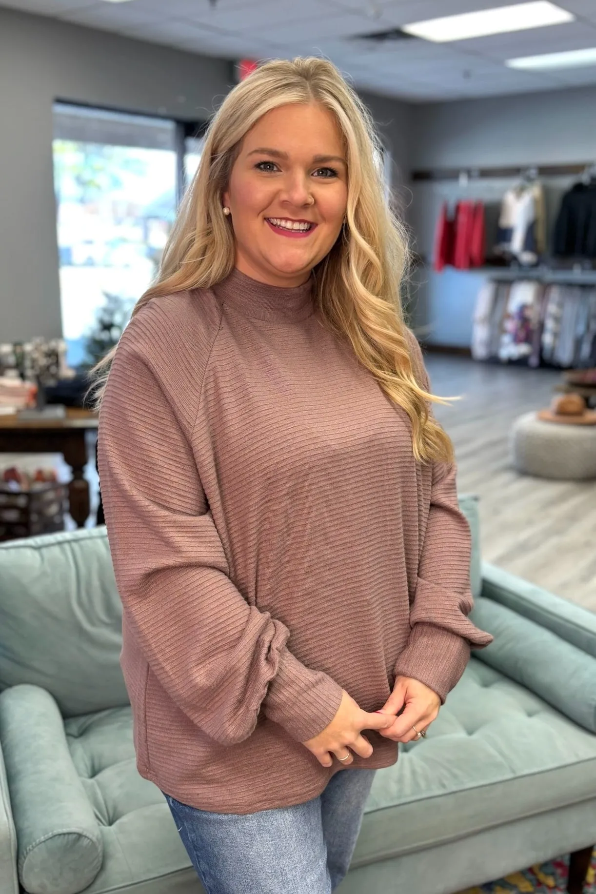 PEARL Mock Neck Textured Knit Top