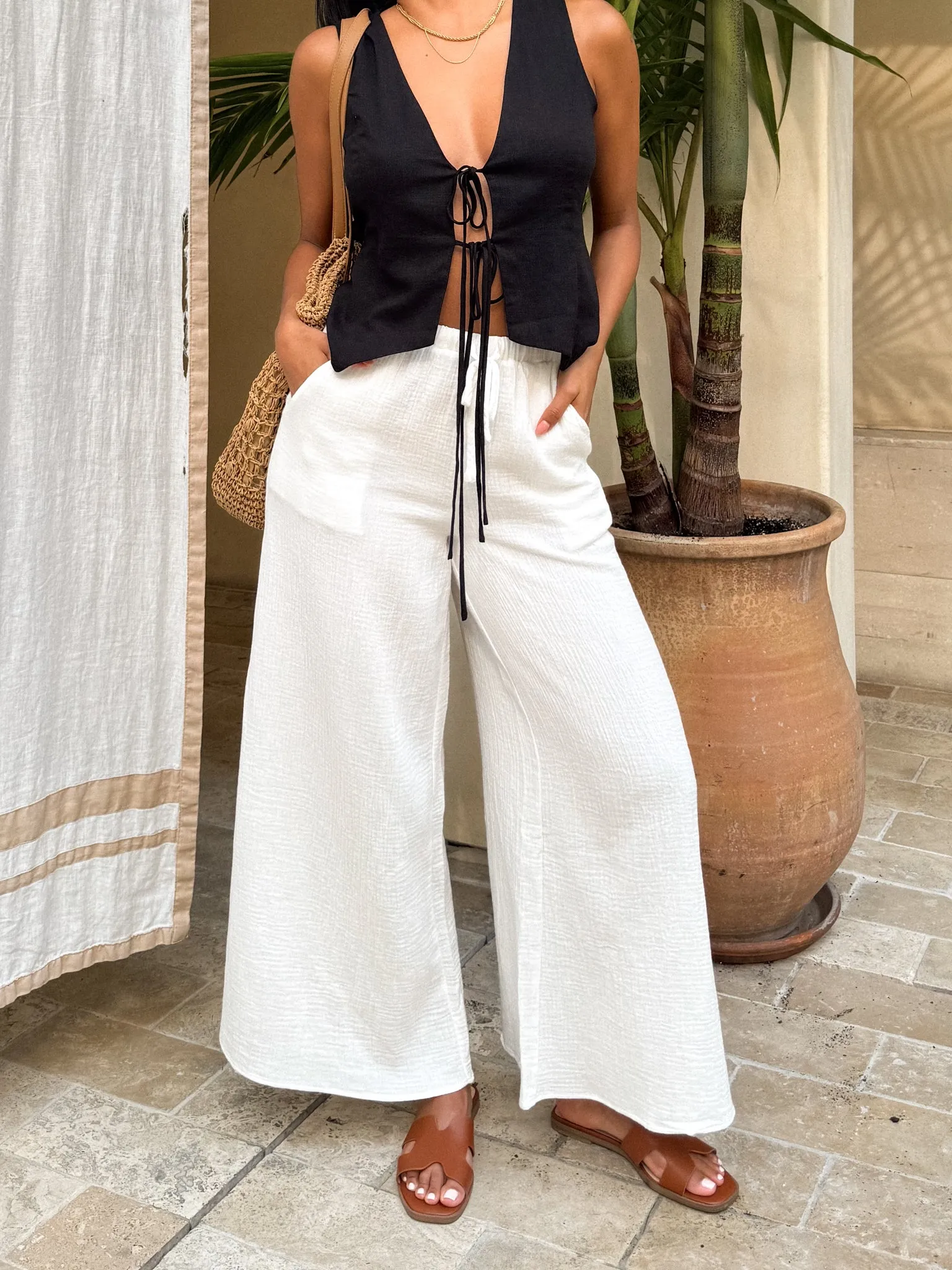 Pina Colada Gauze Pants in White