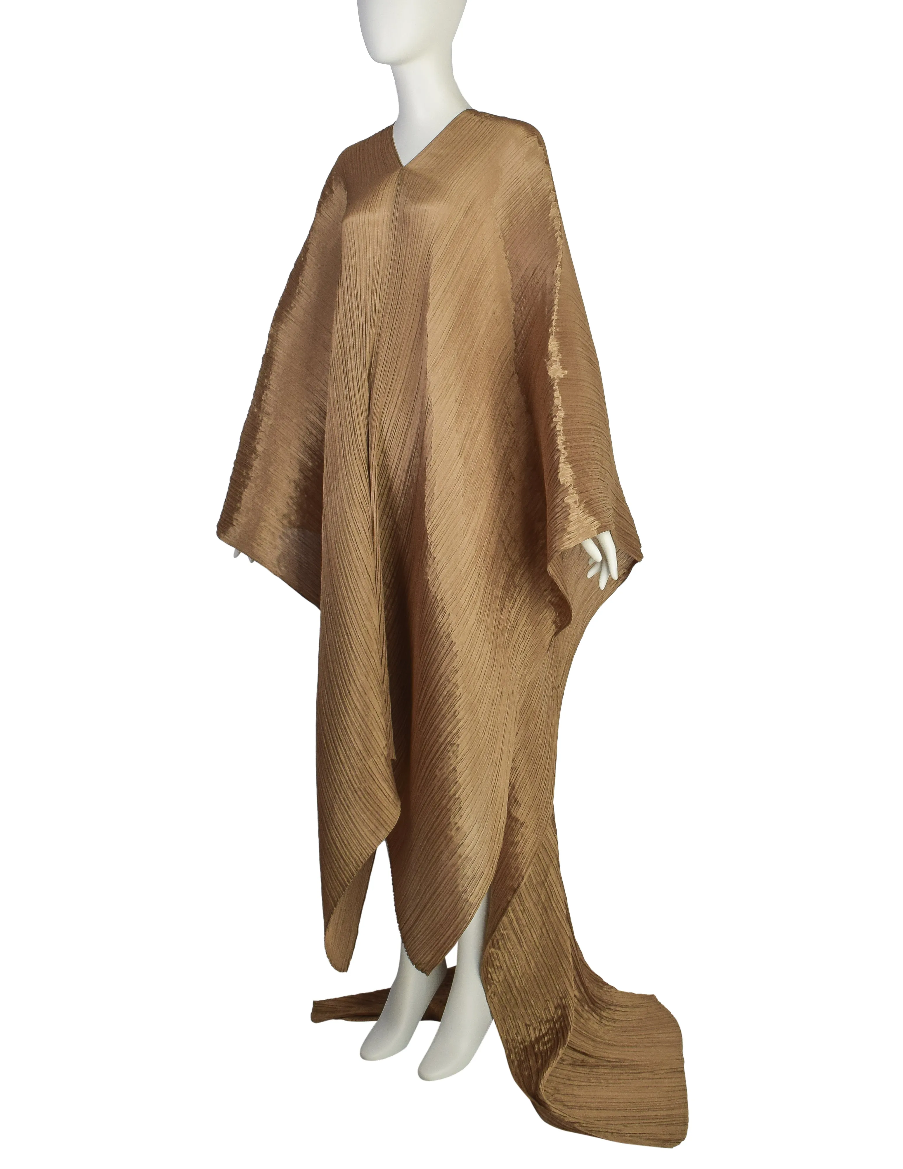 Pleats Please by Issey Miyake Vintage Golden Ochre Dramatic Madame T Wrap Cape Tunic Caftan Dress