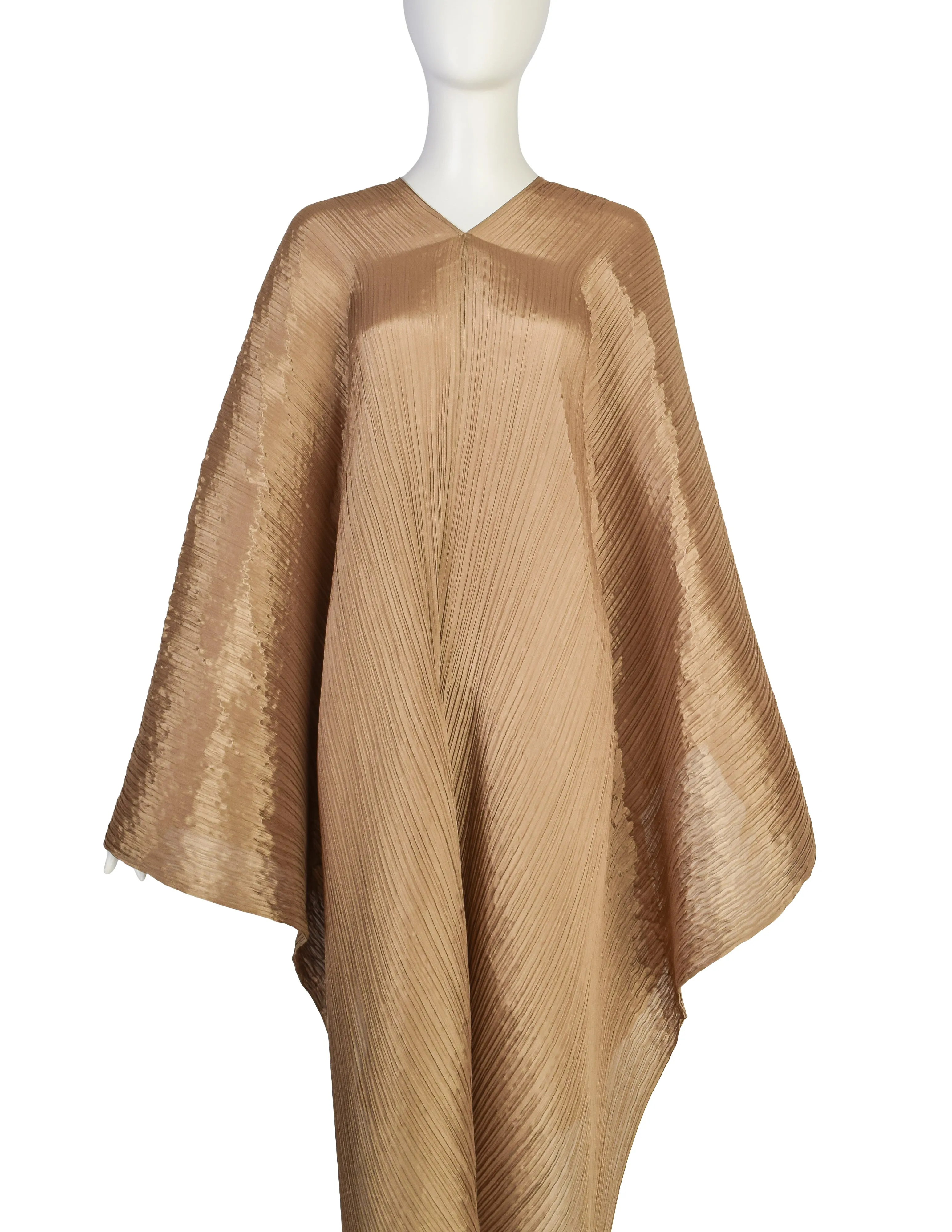 Pleats Please by Issey Miyake Vintage Golden Ochre Dramatic Madame T Wrap Cape Tunic Caftan Dress