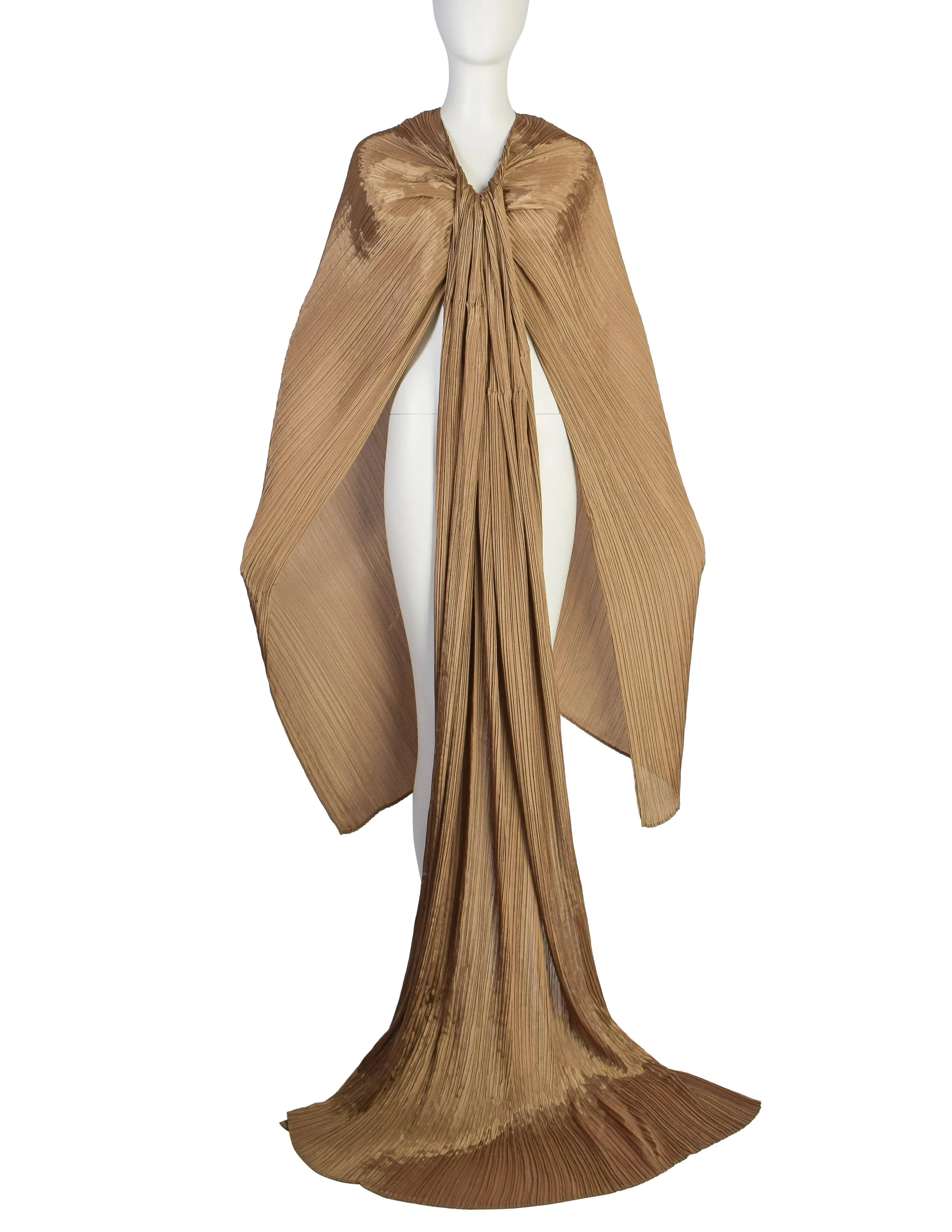 Pleats Please by Issey Miyake Vintage Golden Ochre Dramatic Madame T Wrap Cape Tunic Caftan Dress